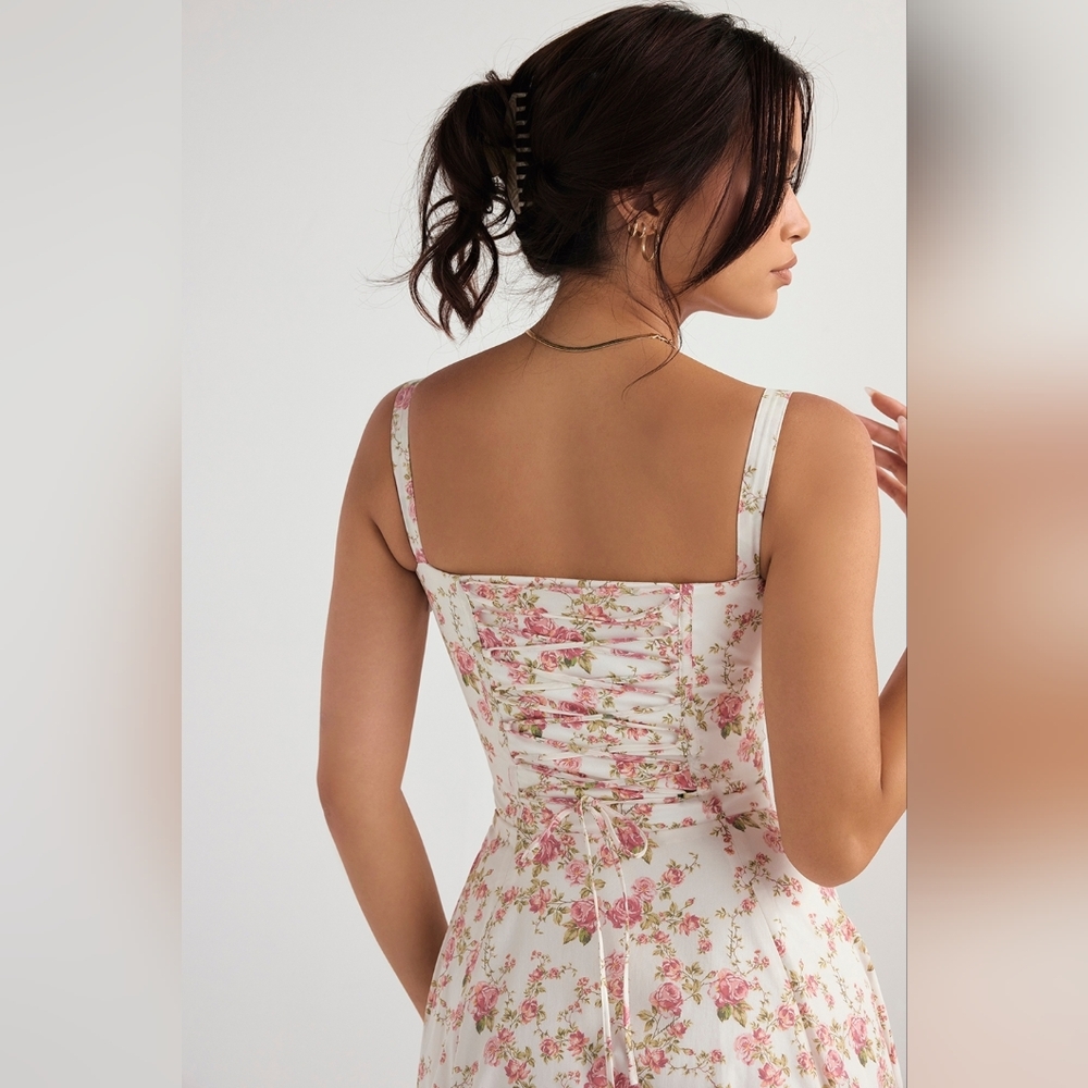 Floral Bustier Midi Dress in Pink - Picture 3 of 6